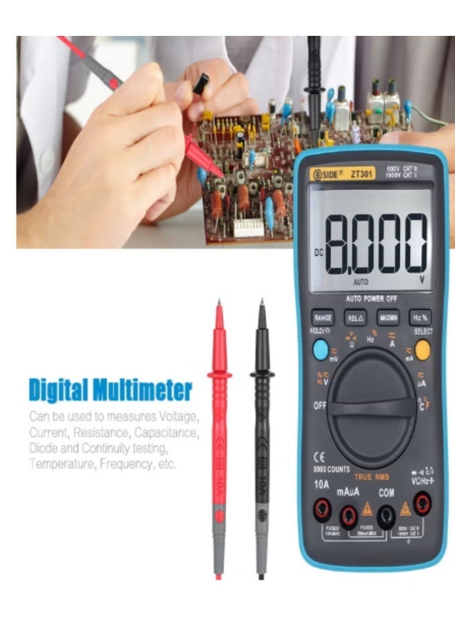 BSIDE Digital Multimeter AC DC Voltage Current 8000 Counts ZT301 Portable Handheld Ammeter Ohm Capacitance Temperature Tester Auto/Manual Range Electrical Test Diagnostic Machine with True RMS Backlight Large LCD Display - Image 3
